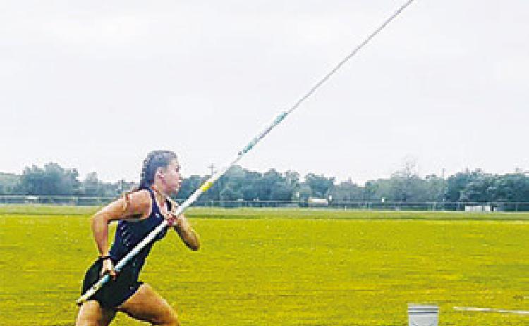 GIRLS POLE VAULTING was one of the events at the District 26-2A Track Meet in Snook last week.