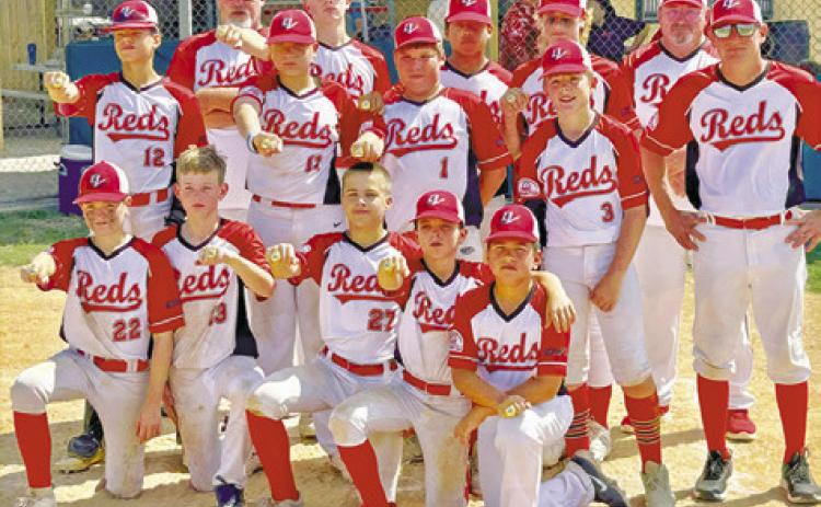 THE DEANVILLE REDS 14U Pony League baseball team recently competed in the Zone Tournament in Youngsville, Louisiana. The team is pictured after winning the Section Tournament title in June.