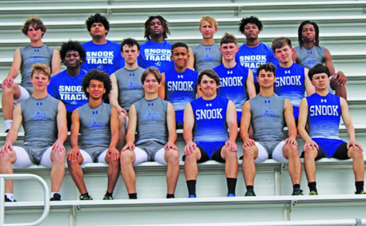 THE 2025 BLUEJAY TRACK team is, from left, front, Michael Eaton, Maxamillion Carter, Gabriel LaCaze, Brandon Horn, Tristan Yen, Sergio Hernandez Rangel, middle, Ke’Treen Carter, Ethan Janac, Vince Nelson, Shawn Eaton, Jensen Weaver-Jakubik, back, Brayden Macik, Noel Lara, Robert Carter, Barrett Dudensing, Jeremiah Curry and John Carr.