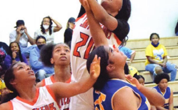 XADRIA MARTIN shoots a layup during Somerville’s home win over Dime Box last Tuesday. -- Tribune photo by Denise Hornaday