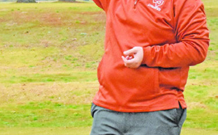 CALDWELL HIGH SCHOOL Golf Coach Jacob Schaefer addresses the golfers on Monday at the Caldwell Boys Golf Tournament at Copperas Hollow Country Club.