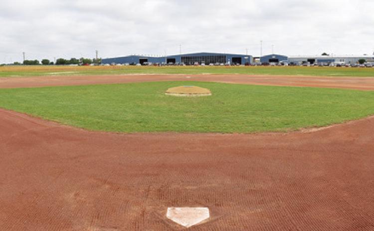 THE VIEW FROM the batter’s box at the newly upgraded baseball field at OSR and Commerce. -- Tribune photo by Roy Sanders