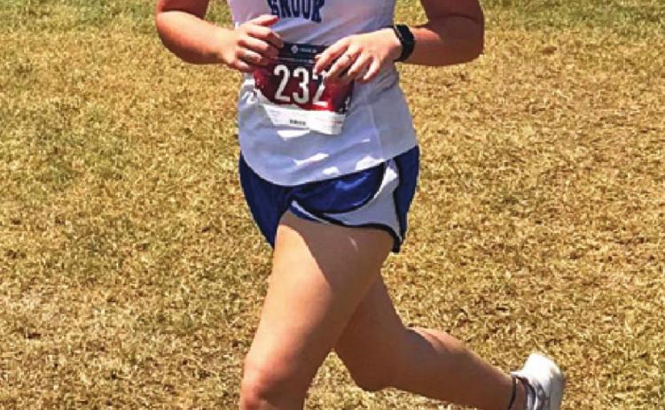 AUBREY BECKER was the solo female runner at the Thrall cross country meet on Saturday, Aug. 29, competing for the junior high.