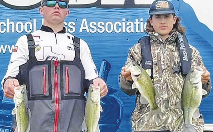 CALDWELL FRESHMEN. Camden Goodin and Luke Freeman, respresented the Caldwell FFA Bass Club at the Texas High School Bass Association’s (THSBA) State Fishing Tournament at Lake Sam Rayburn last week.