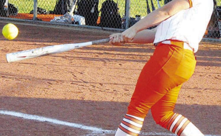 AVERIE HERNANDEZ hits the ball during the Somerville-Normangee game last Friday night.