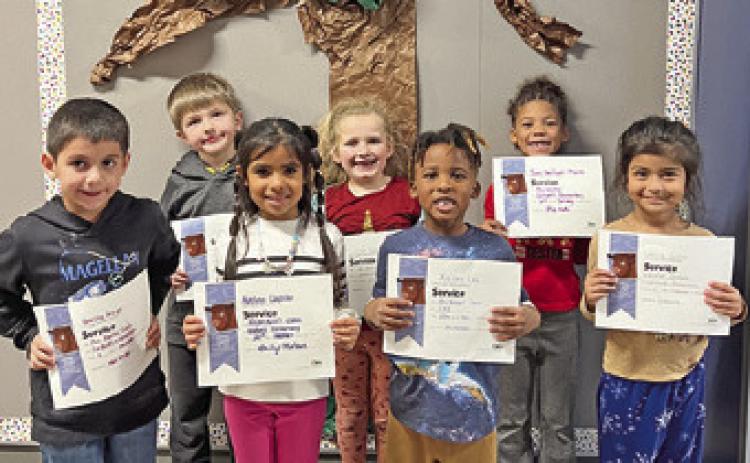 SEVEN KINDERGARTEN STUDENTS at Caldwell Elementary School were honored with Person of Value for Service certificates.