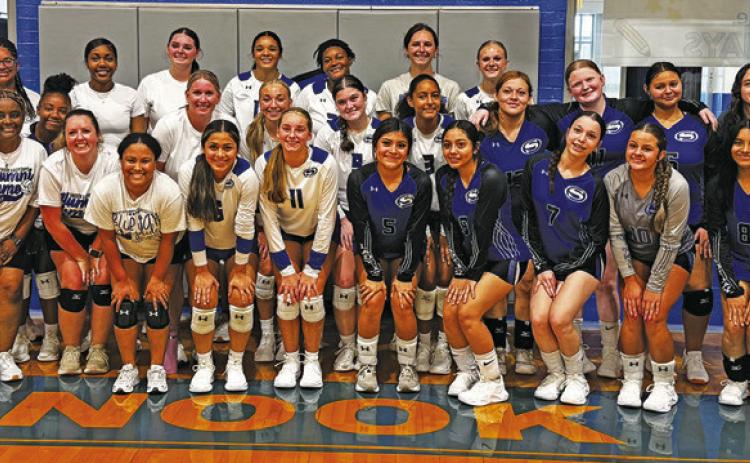 CURRENT AND FORMER LADY JAY VOLLEYBALL players came out to play in Friday’s alumni scrimmage at the Snook Gym.