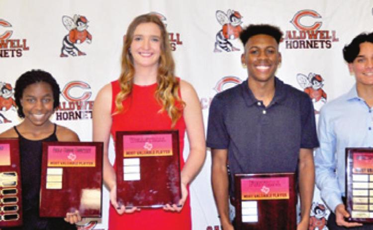 CALDWELL’S MOST VALUABLE Players included, from left, Daisha Denson, girls cross country, Elizabeth See, volleyball, Dontavien Johnson, football, and Adolpho Gaucin, cross country.