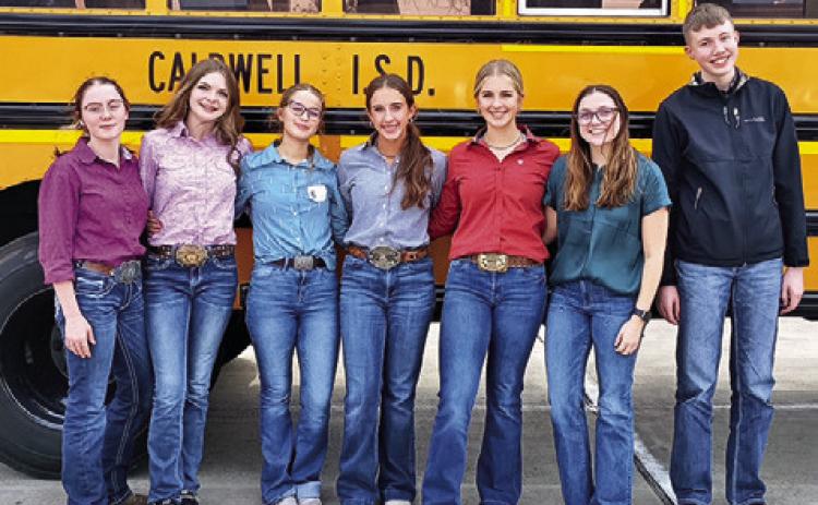 THE CALDWELL HIGH SCHOOL FFA Horse Judging team is, from left, Kaitlyn Bolt, Kailey Simon, Lacey Lopez, Kylie Vogler, Abby Vogler, Kaden Barkey and Damian Doss.