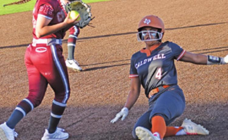 CALDWELL’S ALIYAH VELA slides into third, but was called out.