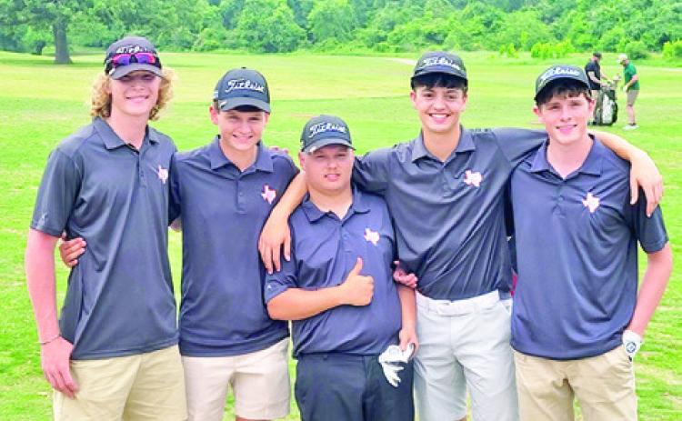 CHS BOYS GOLF team members include, from left, Harrison Novak, Cobey McCuller, Sam Waldrip, Grant McManus and Nathan Scott.