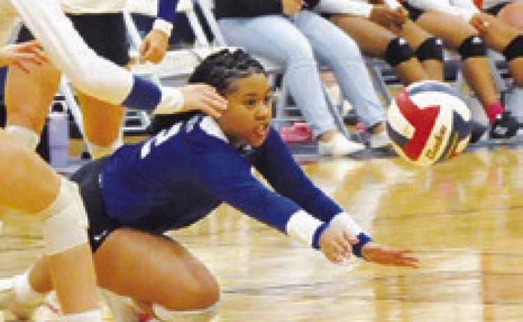 SNOOK’S ALANA Stringfellow dives for the ball during the Lady Jays’ play-in match against Somerville last Friday in Caldwell.