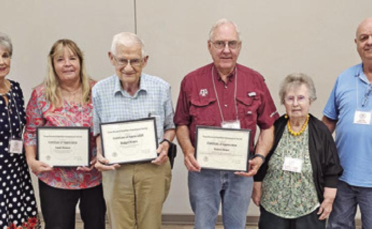 THE TEXAS RESEARCH RAMBLERS recently introduced its new officers. Pictured, from left, are Secretary Terry Quick, Vice President Sarah Watson, Treasurer Rodger Koppa, Website Bob Hensz, Past President Shelby Rowan and President Ron Smith. Photo courtesy of Texas Research Ramblers Genealogical Society