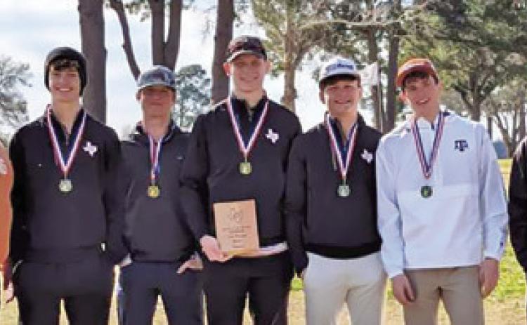 CALDWELL BOYS GOLF team members include Grant McManus, Kaden Schluens, Harrison Novak, Cobey McCuller, Nathan Scott and coaches Marcus Escalante and Jacob Schaefer.