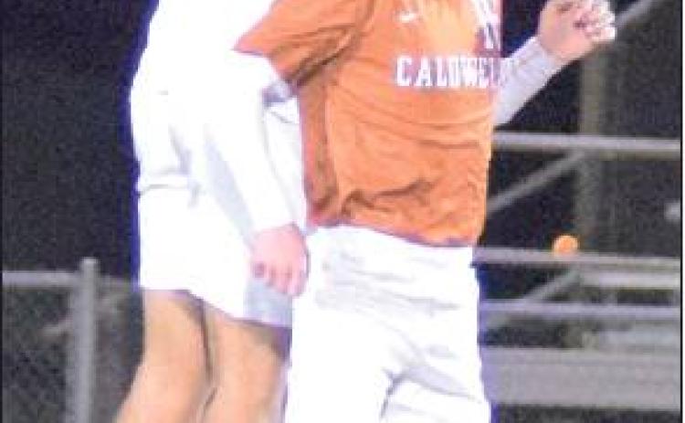 HORNET SOCCER player Lukas Weesner heads the ball during Caldwell’s season opener at Hornet Stadium. The Hornets lost to Manor New Tech 7-0. For more about the game, see inside. -- Tribune photo by Denise Hornaday