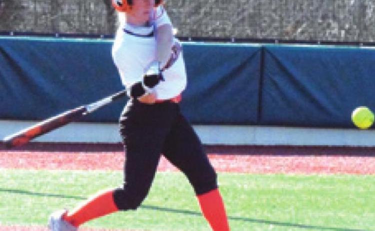 SOMERVILLE’S ABIGAIL Flencher bats against Bay City Christian during the Franklin High School Softball Tournament last Thursday afternoon. -- Tribune photo by Denise Squier