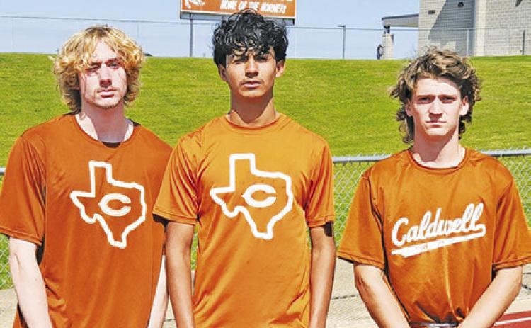 CALDWELL HIGH SCHOOL BOYS regional track and field qualifiers are, from left, Jacob Beck, Jeffry Tobias and Daniel Bardin. Not pictured are Zack Heaton and Daniel Cowan.