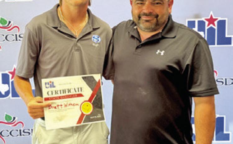 BRETT WITHEM and Coach Christopher Horn are pictured at the regional tournament. Withem advanced to the state tournament.