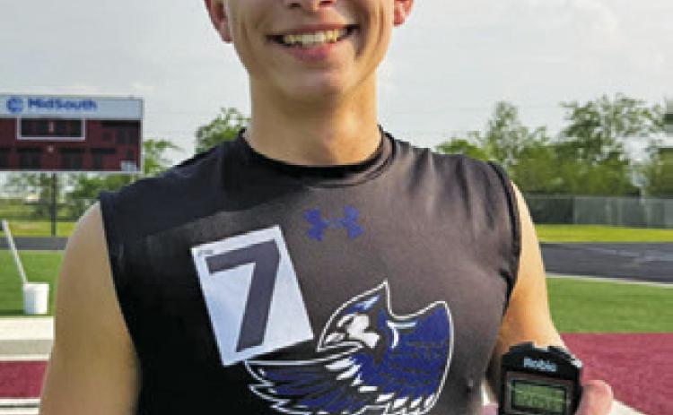 SNOOK’S BARRETT DUDENSING placed first in three events at the District 26-2A Track &amp; Field Meet in Iola last week -- the 800, 1,600 and 3,200-meter runs.