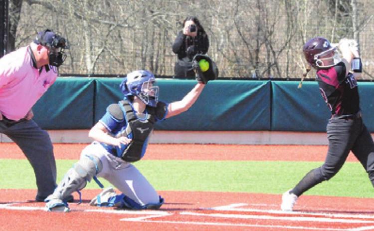 SNOOK’S JALEE BAUMANN CATCHES behind the plate during the Lady Jays’ game against the A&amp;M Consolidated JV during the Franklin Softball Tournament last week. -- Tribune photo by Denise Squier