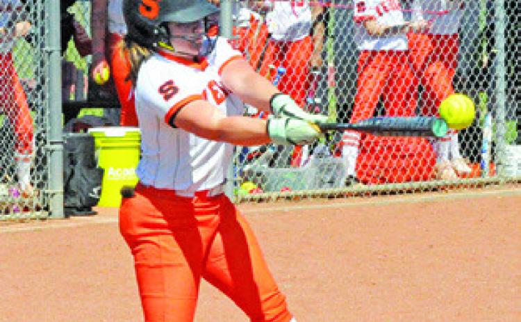 AVERIE HERNANDEZ makes contact with the ball during the Somerville-Snook game last Tuesday afternoon in Somerville. Tribune photo by Denise Squier