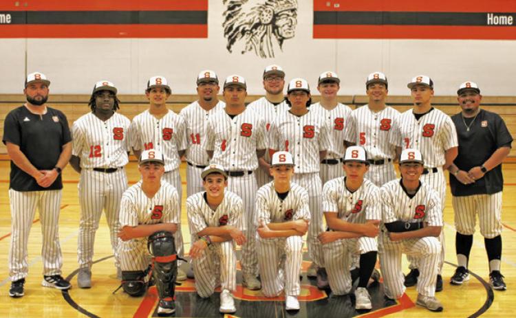 THE 2025 SOMERVILLE YEGUA baseball team is, from left, kneeling, Luke Moses, Colt Holton, Jaydon Moses, Gregory Fowler, Kaleb Leang, standing middle, Andrew Espinoza, Christian Esqueda, standimg back, Coach Starrett, Gardner Shivers, Jayden Young, Charlie Figueroa, Canyon Surovik, Gage Tuck, Kyle Brooks, Ian Teague and Coach Walner.