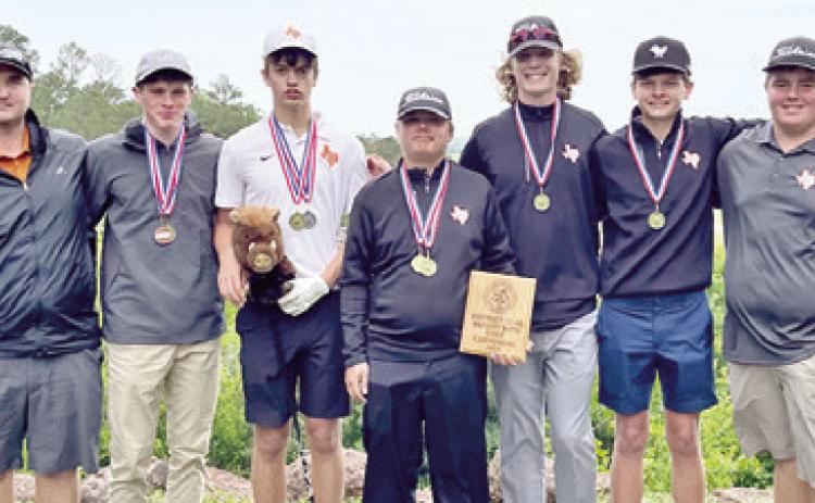 THE CALDWELL BOYS team includes, from left, Coach Jacob Schaefer, Nathan Scott, Grant McManus, Sam Waldrip, Harrison Novak, Cobey Mc-Culler and Brayden Hitzman. The team won the district title.